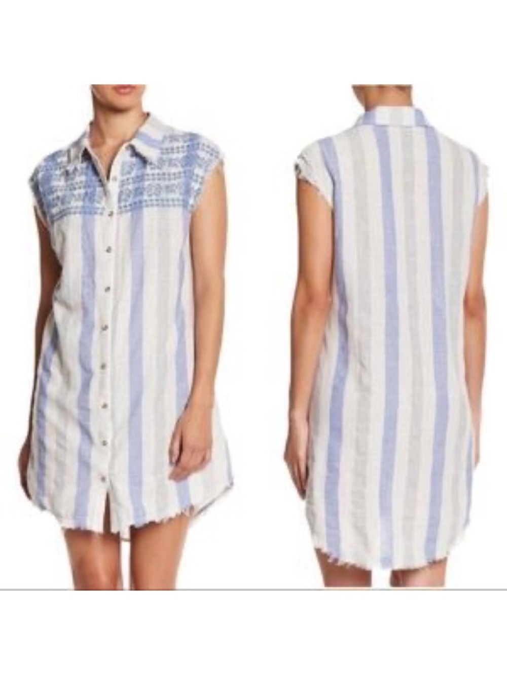 Hyku Anthropologie Striped Button Down Sleeveless Dress With Frayed Hem